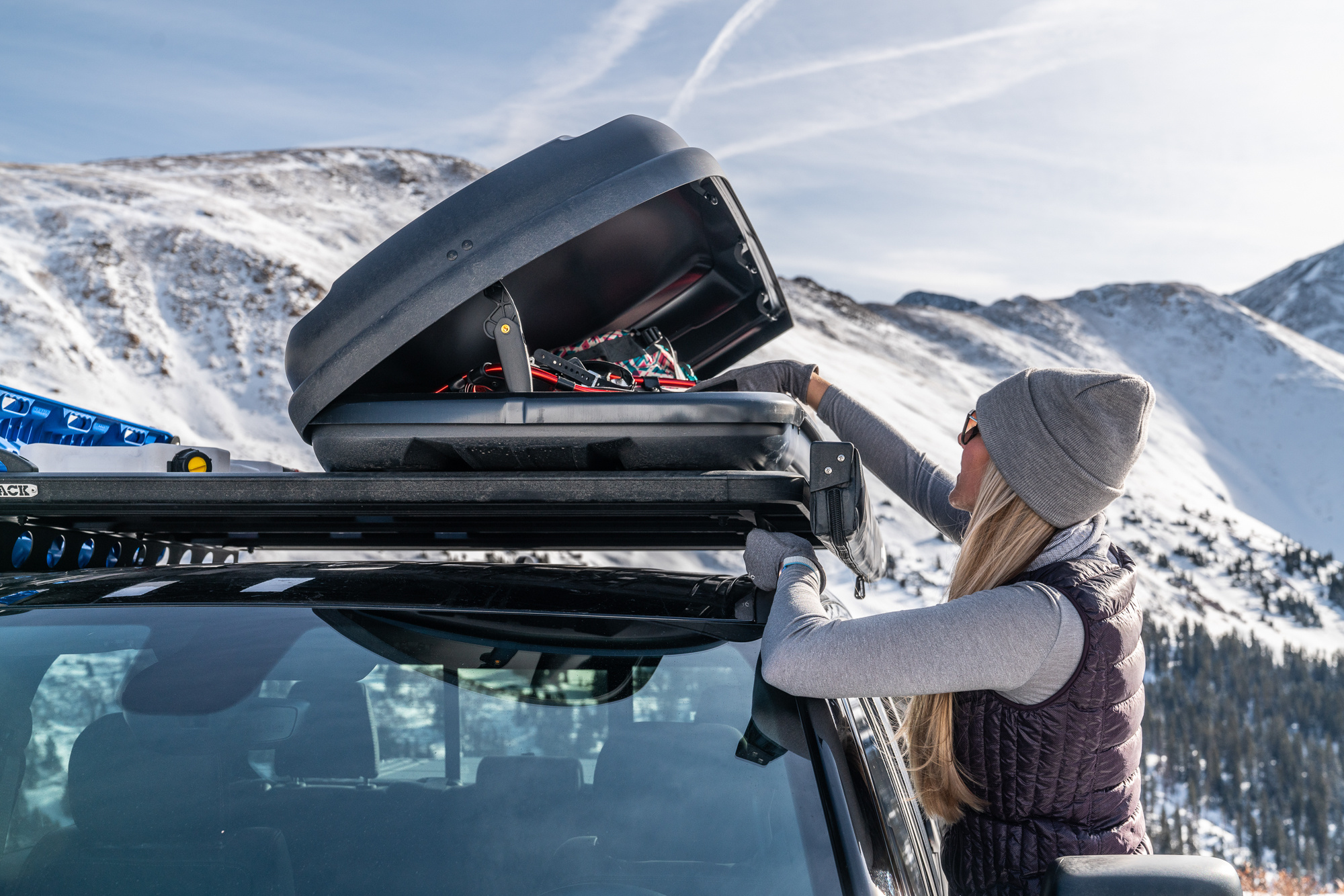 Rhino Rack cargo box in snow